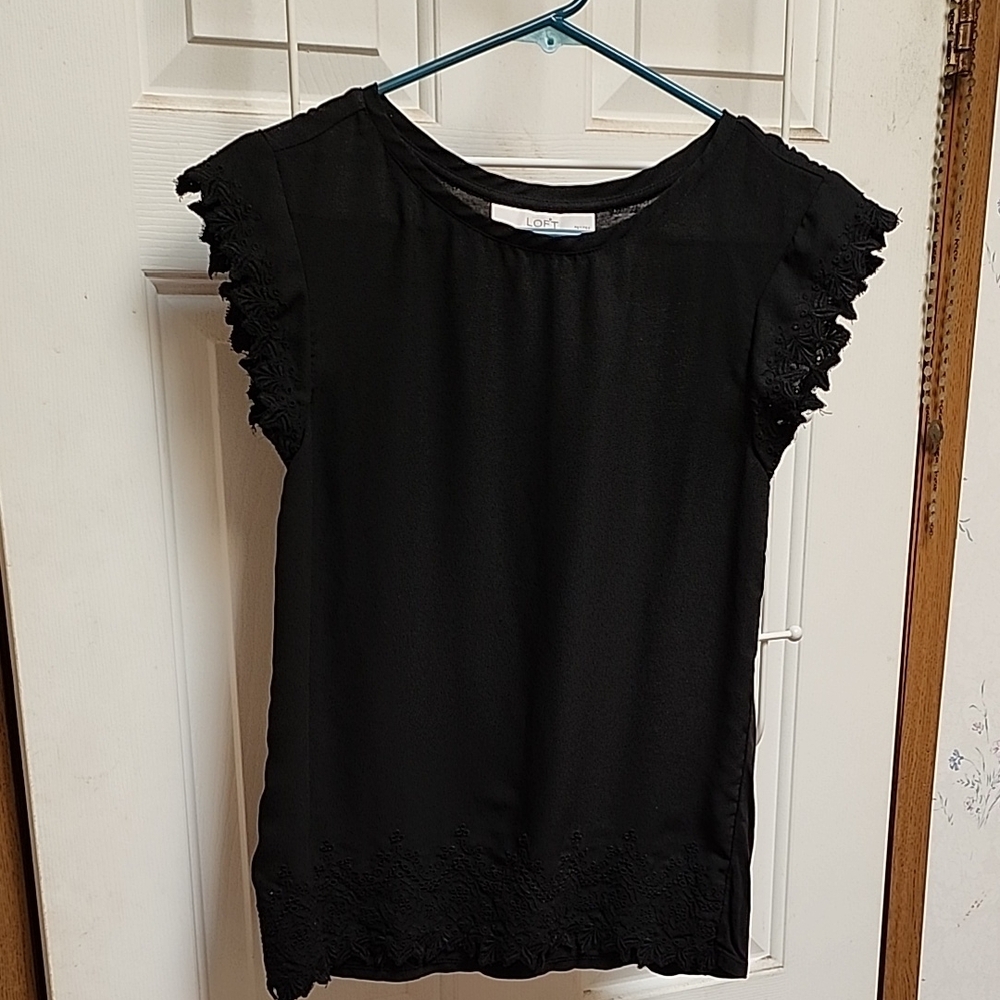LOFT Black Lace Detail Blouse